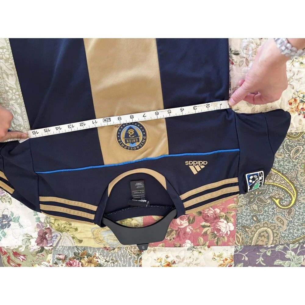 Boys Adidas Philadelphia Union Gold Stripe Soccer Jersey Large 7 Philly Navy Bl